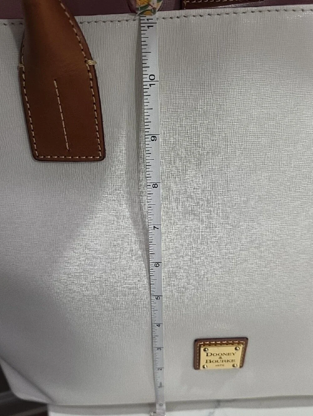Dooney & Bourke White Tote with Brown Leather Handles